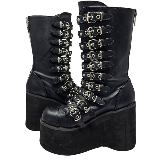 Women's Demonia Kera 50 Platform Gothic Boots With Heart Studded Straps, Size 5 - Picture 5 of 8